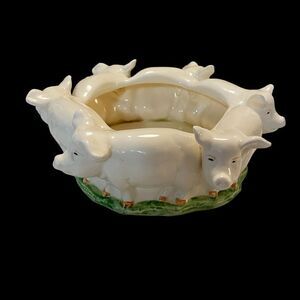 Vintage Vandor Pig Round Circle Ceramic Planter